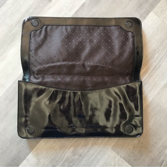 Cole Haan Genevieve Oversize Clutch Bag Abstract Woven Patent and Suede Leather - Picture 3 of 14